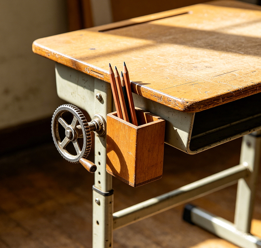 Height-Adjustable Small Study Desk with Crank Mechanism and Pencil Shelf